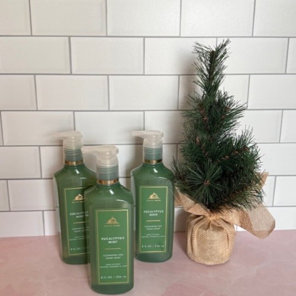 Bath and Body Works-White Barn-Gel Hand Soap-Eucalyptus Mint - set of (3)